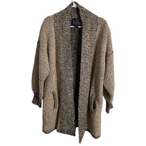 Vtg Monto Par Le Chois Womens Sweater Jacket L Tan Chunky Knit Shawl Collar